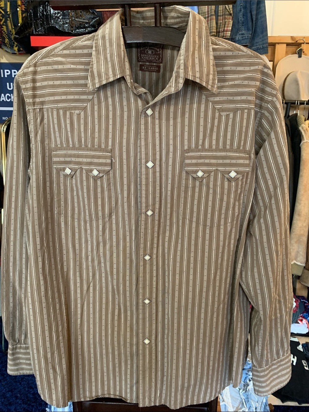 Lucky Brand Men's Tan and Cream Striped Western Button-Down Pearlsnap Shirt